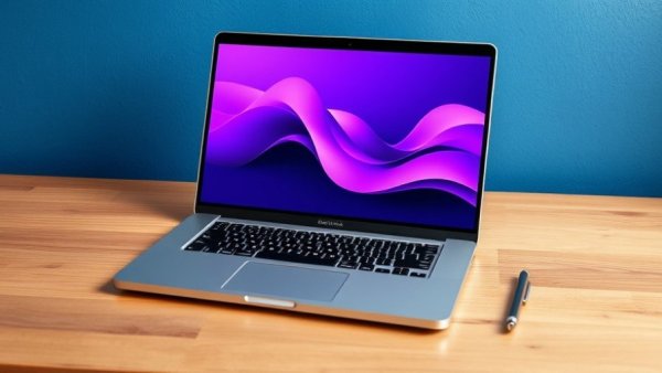 Laptop with purple wave screen and stylus, RAM price increases impact.