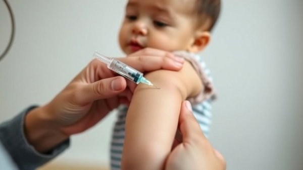 Close-up of a baby receiving a vaccination shot.