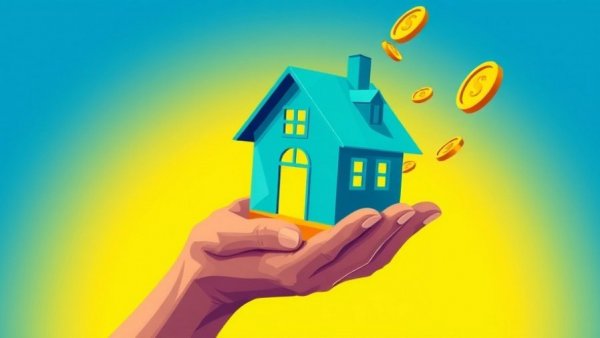 Stylized hand with house and coins, symbolizing AI for property tax appeals.