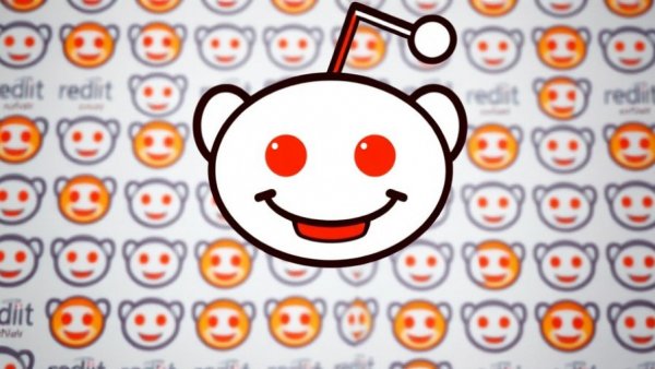 Vibrant Reddit logo illustration in bold colors with repeating pattern