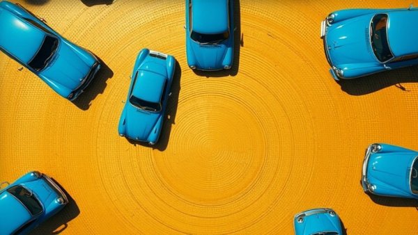 Dynamic illustration of vintage cars showcasing autonomous vehicle history.