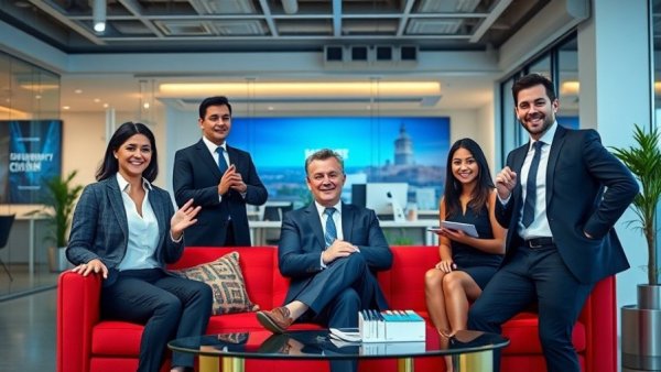 Business professionals in office presenting AI advancements