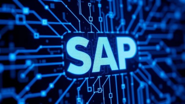 Futuristic SAP technology interface with interconnected symbols, representing migration planning challenges.