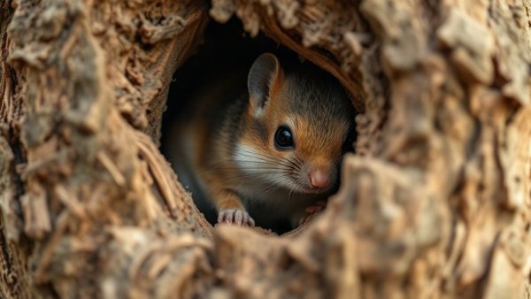 Dormouse in tree hollow, animals that control their body heat.
