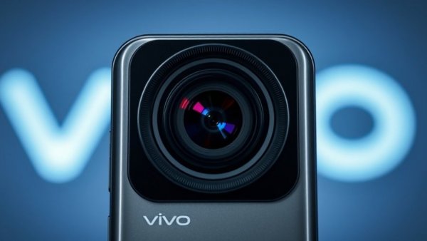 Vivo X300 Ultra camera setup against blurred Vivo logo backdrop.
