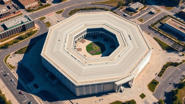 Aerial view of the Pentagon, highlighting architecture and environment.