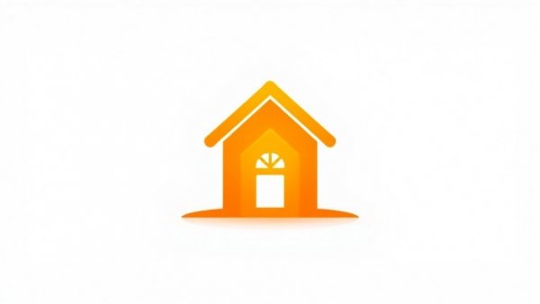 Abstract house icon design in orange tones on white background