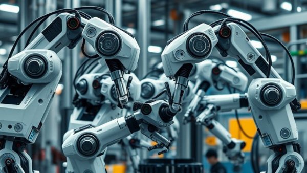 AI-Powered Factory Robots in an industrial setting.