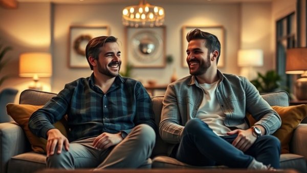 AI-powered loan origination discussion, two men, modern setting.