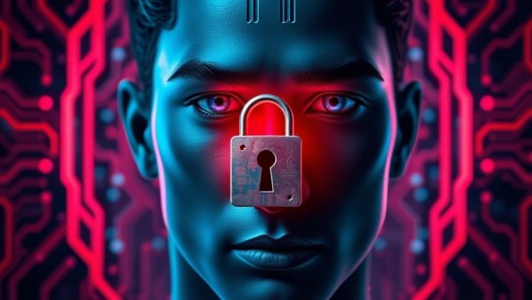 Futuristic concept of age-check technology privacy in digital art.