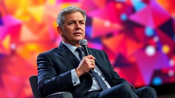 Professional speaker discussing SoftBank loan and OpenAI IPO 2026 on stage.