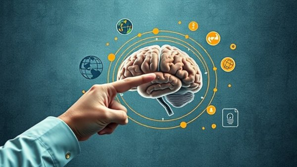 Abstract AI concept with hand pointing at digital brain, illustrating AI cost management strategies.