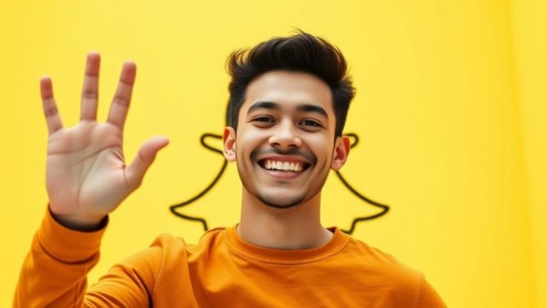 Snap stock surge: Man waves in front of Snapchat logo.