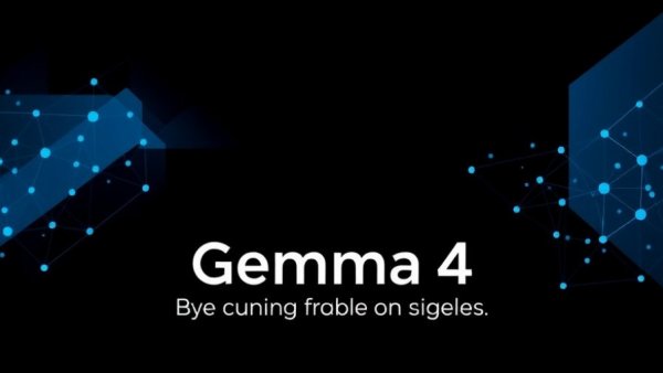 Abstract design with Gemma 4 text and digital nodes.