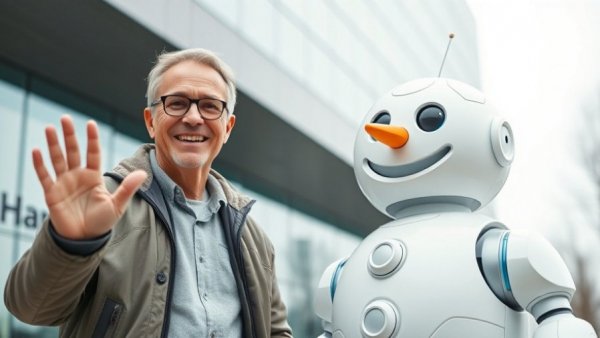 Man with snowman-robot in futuristic setting highlighting humanoid robot supply chains.