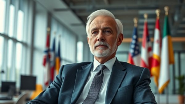 Older man in suit contemplating AI regulation proposal in office.