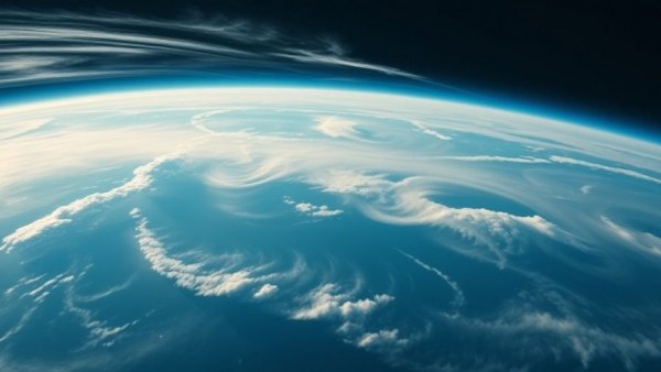 Atmospheric horizon with thin clouds from space view.