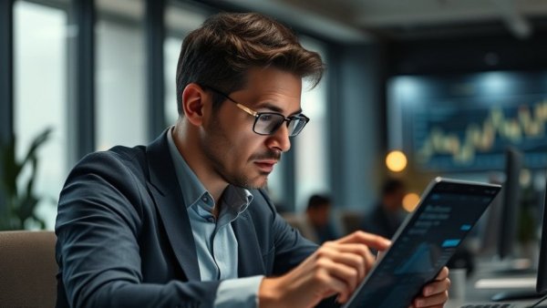 Professional analyzing financial data highlighting AI investment trends.