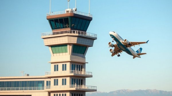 FAA air traffic controller recruitment scene with airplane and control tower.