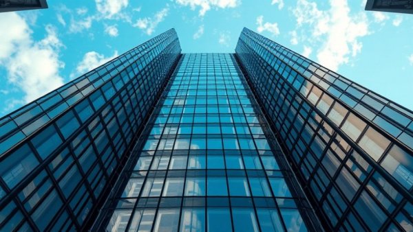 Modern architecture showcasing glass facade symbolizing AI in insurance.