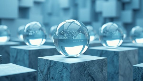 Abstract spheres and blocks in futuristic digital art for Google Gemini 3.