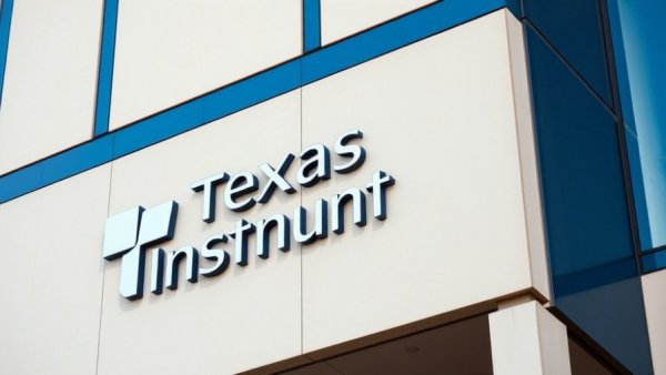 Texas Instruments logo on modern building, stock surged on AI demand