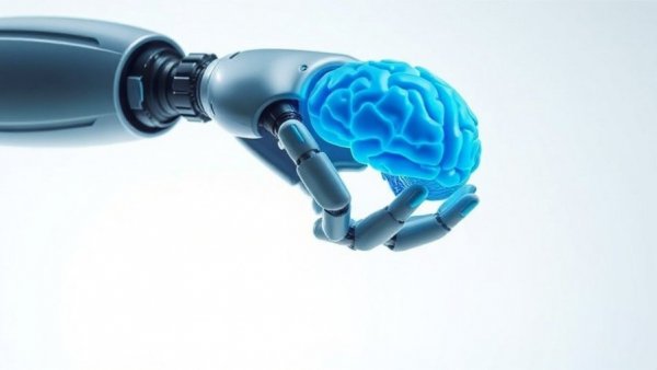 Robotic arm holding a digital brain, symbolizing industrial-scale AI theft