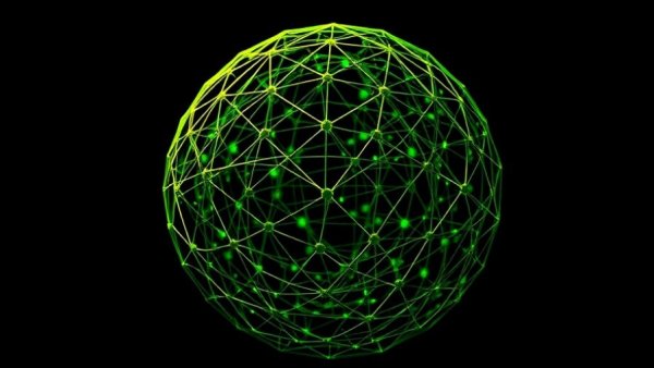 Decoupled DiLoCo concept with geometric sphere, advanced AI design.