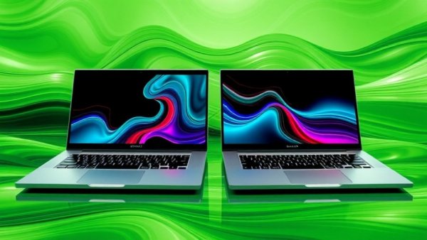 Modern laptops showcasing Nvidia RTX 5070 GPU graphics with vibrant background.