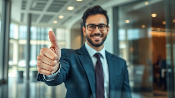 Business professional giving thumbs up behind glass, representing Elon Musk AI technologies.