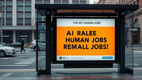 AI copyright infringement ad at urban bus stop.