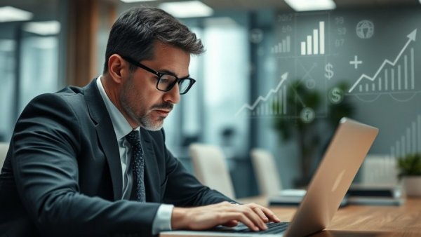 Executive exploring AI readiness for CIOs with tech visuals.