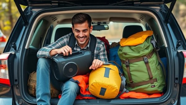 Exploration setup with backpacks, focusing on outdoor speakers