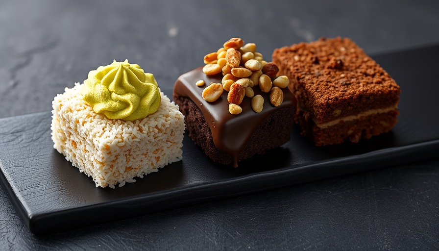 Assorted plant-based lamingtons on dark surface for giveaway