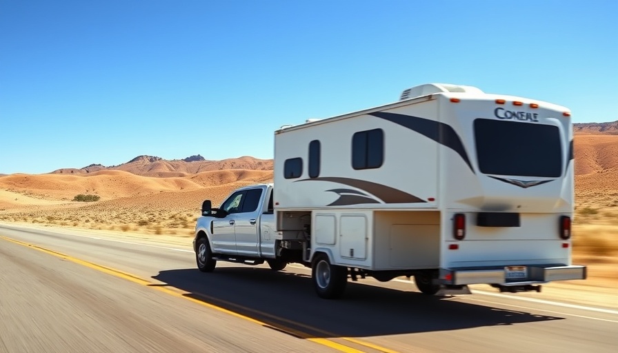 Robust truck towing fifth-wheel camper in desert, best truck for towing a fifth wheel.