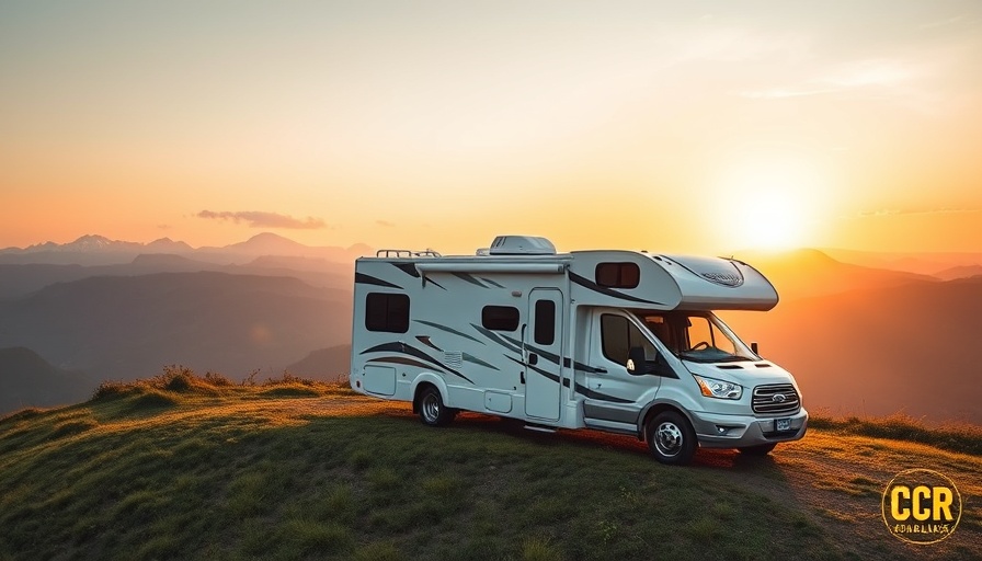 Class C RV glamping in scenic sunset on grassy hill, ideal for the best experiences.