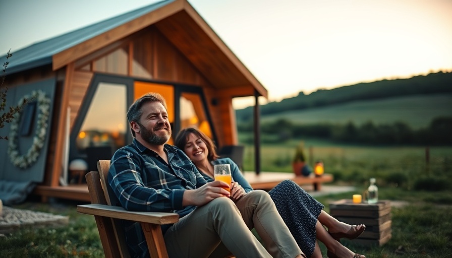 Couple enjoying evening outside modern cabin at The Lane Retreat.