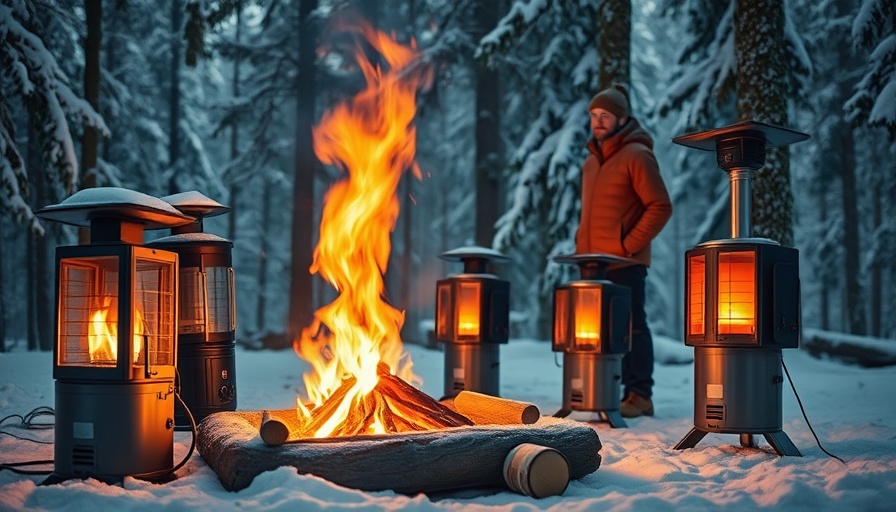 Winter camp with heaters in the forest for glamping.