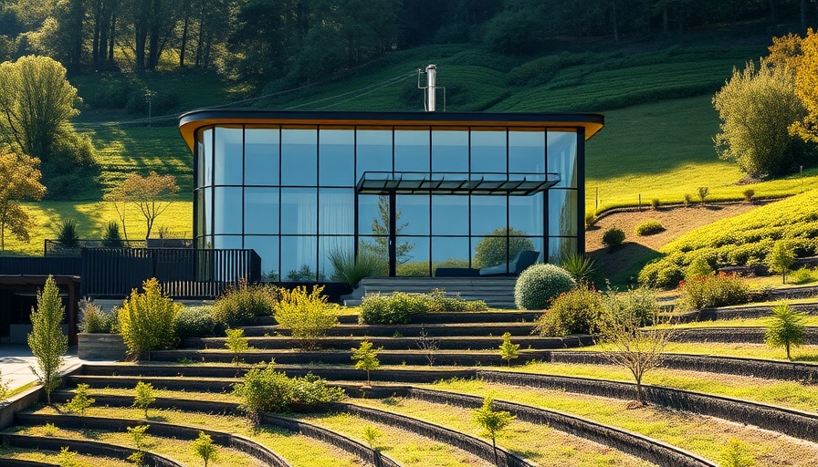 Modern Ogden home with glass facade and lush landscaping.