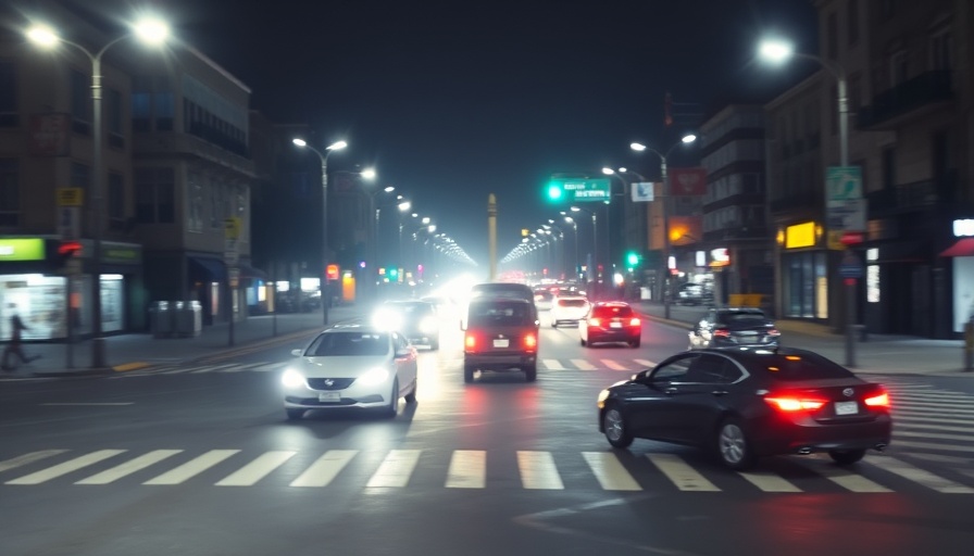 Surveillance image of a night traffic incident at an intersection.
