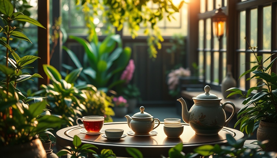 Serene Ogden Tea Sanctuary with lush greenery and soft morning light.