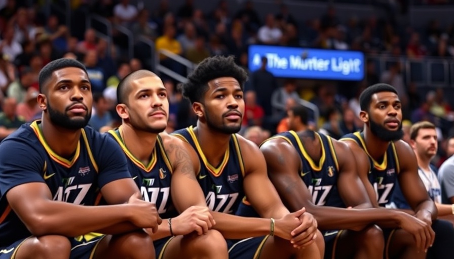 Utah Jazz players seated on the bench during a game.