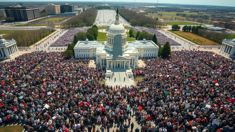 Aerial view of large protest at Utah Capitol.