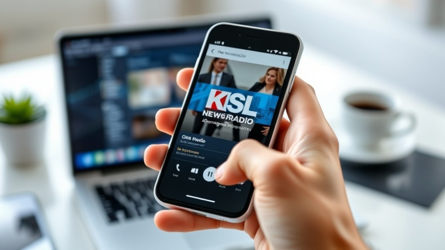 Hand holding a smartphone with KSL NewsRadio app, digital access to local initiatives in Salt Lake City.