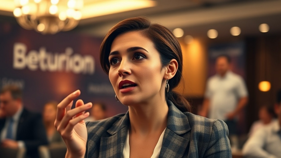 Confident speaker at business panel, meeting contempt with love