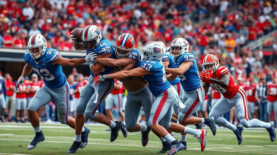 BYU football rivalry win intense tackle on field.