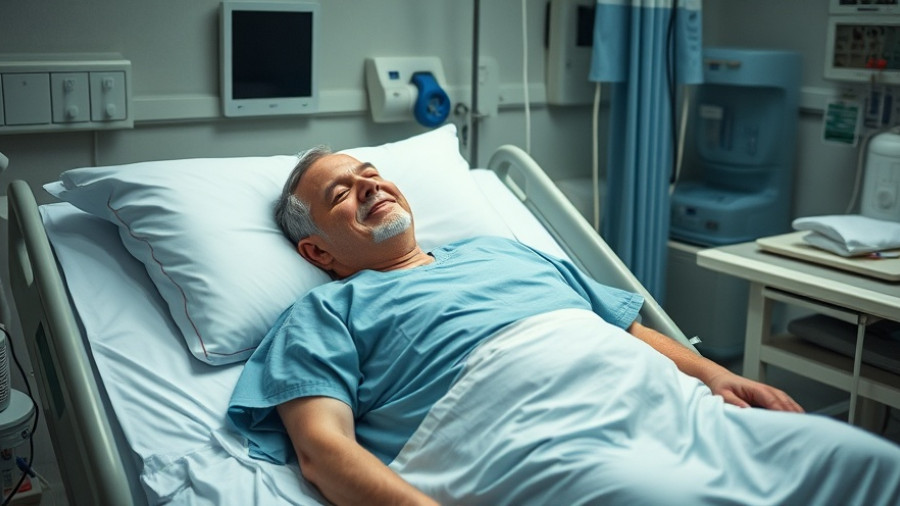 Patient in hospital gown, breast cancer awareness setting.