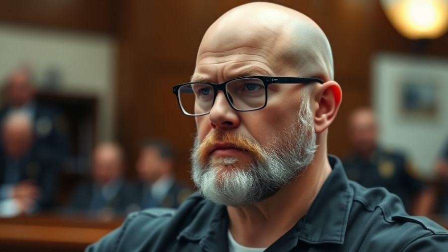 Bald man in courtroom setting, somber expression, related to Roy firefighter charged with sexual abuse.