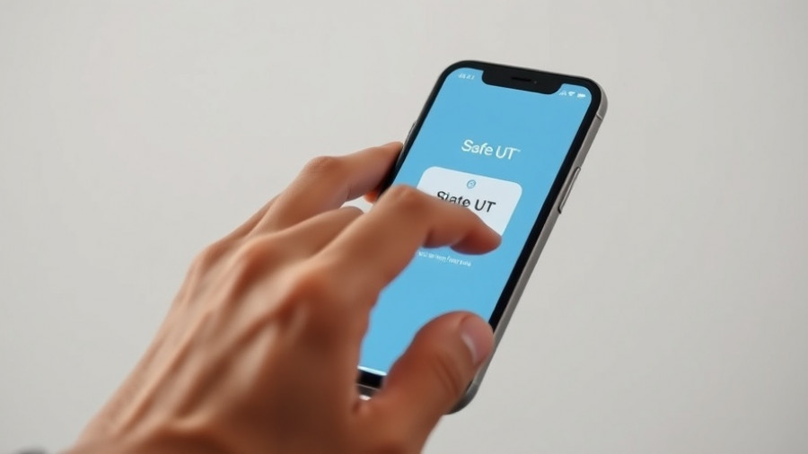 Hands interacting with Safe UT app on smartphone, signifying app success.