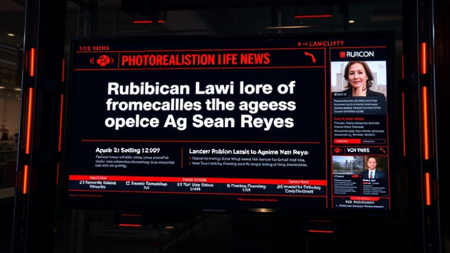 Rubicon legal filing against Sean Reyes: digital screen with announcement.
